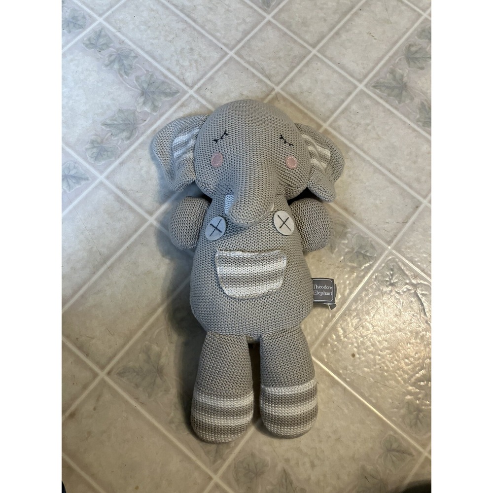 Living Textiles‎ Theodore Elephant Gray Knit Infant Baby Rattle Crib Toy 14"